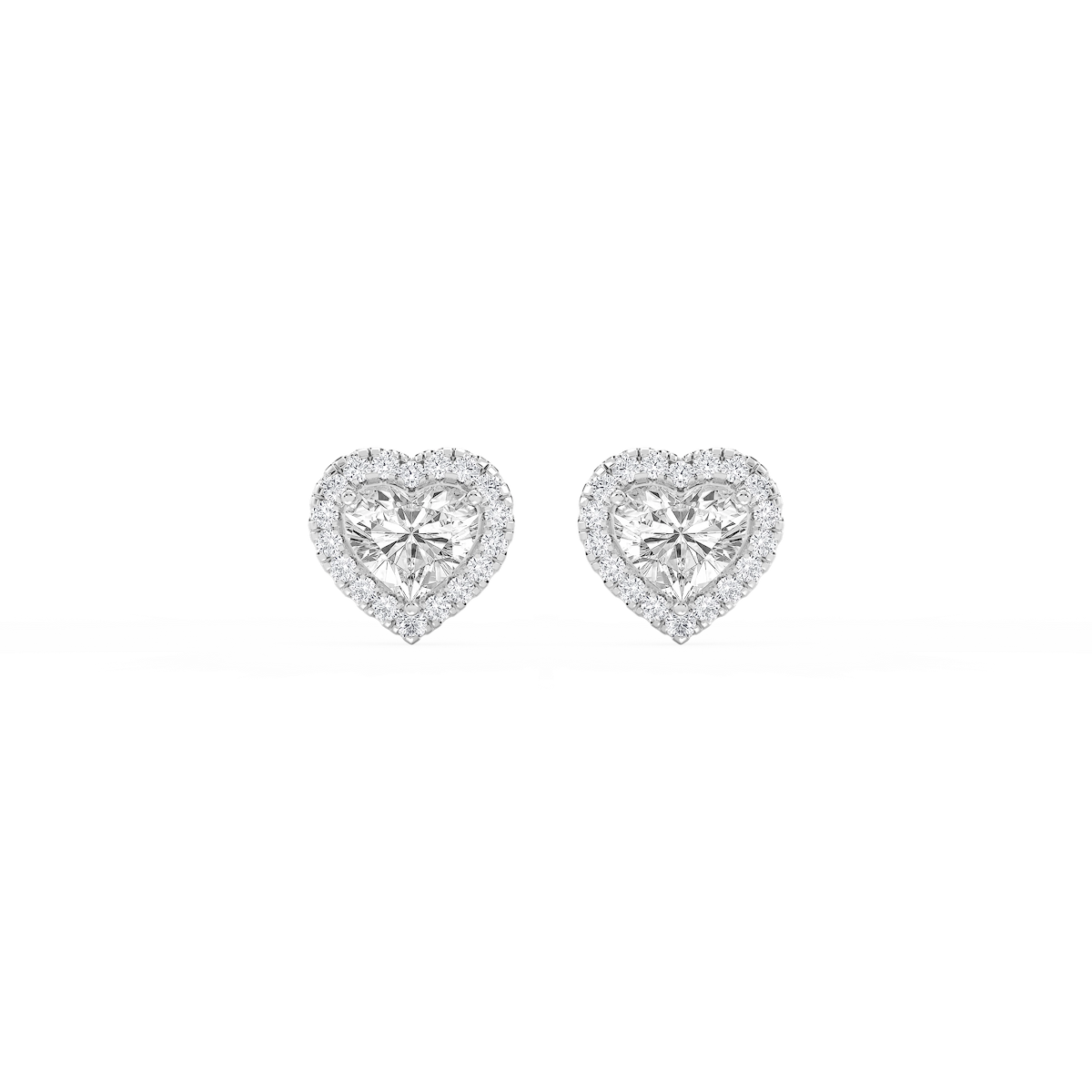 Heart Lab Grown Diamond Four Prong Basket Halo Stud Earrings