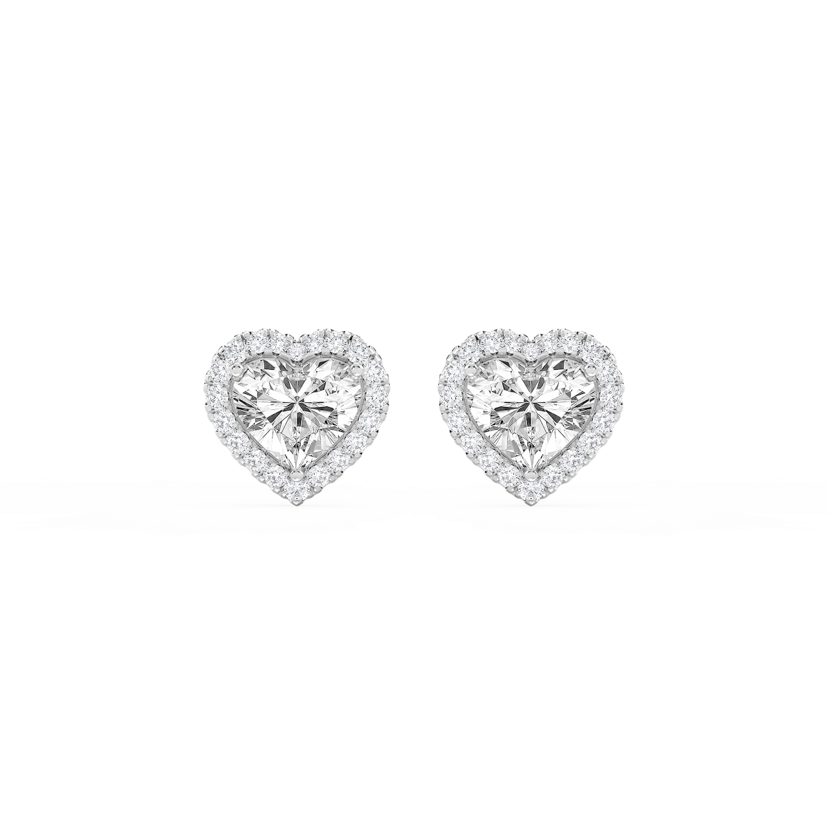 Heart Lab Grown Diamond Four Prong Basket Halo Stud Earrings
