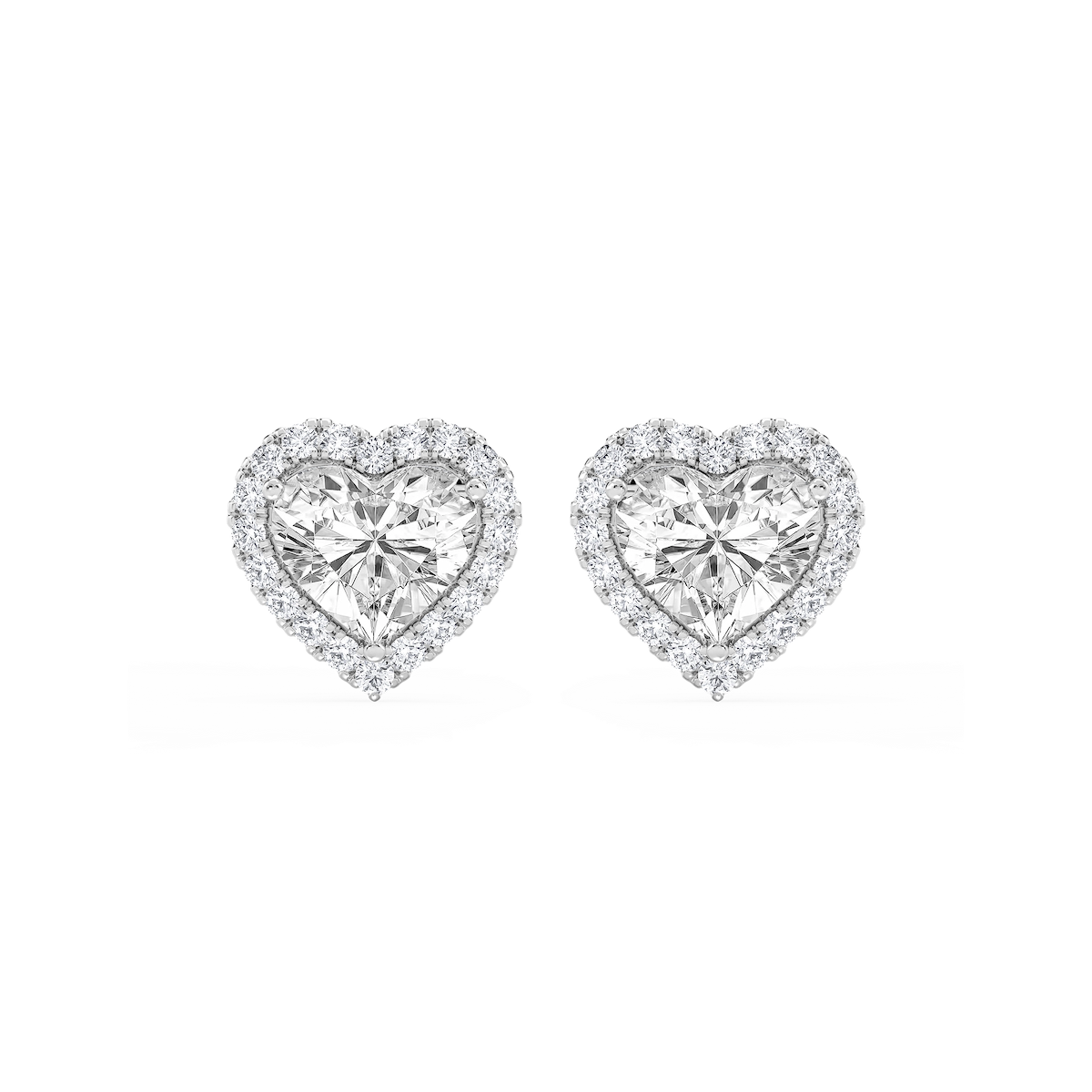 Heart Lab Grown Diamond Four Prong Basket Halo Stud Earrings