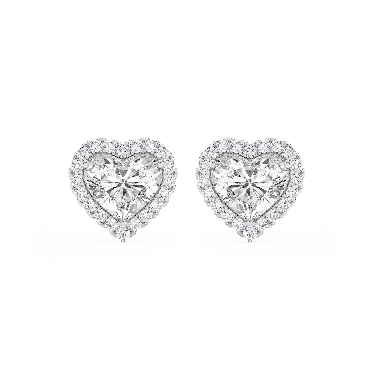Heart Lab Grown Diamond Four Prong Basket Halo Stud Earrings