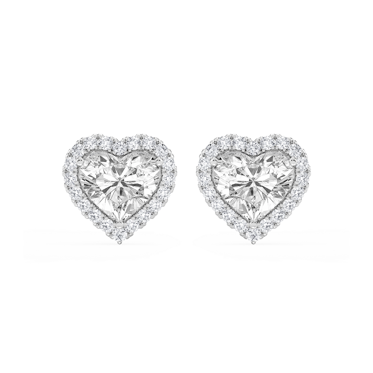 Heart Lab Grown Diamond Four Prong Basket Halo Stud Earrings