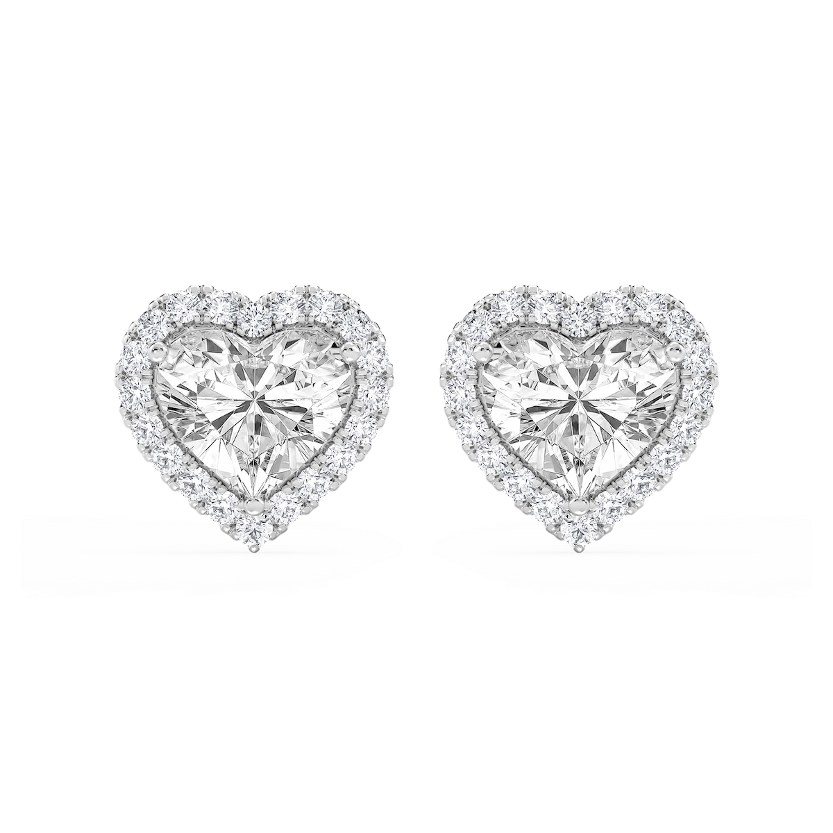 Heart Lab Grown Diamond Four Prong Basket Halo Stud Earrings