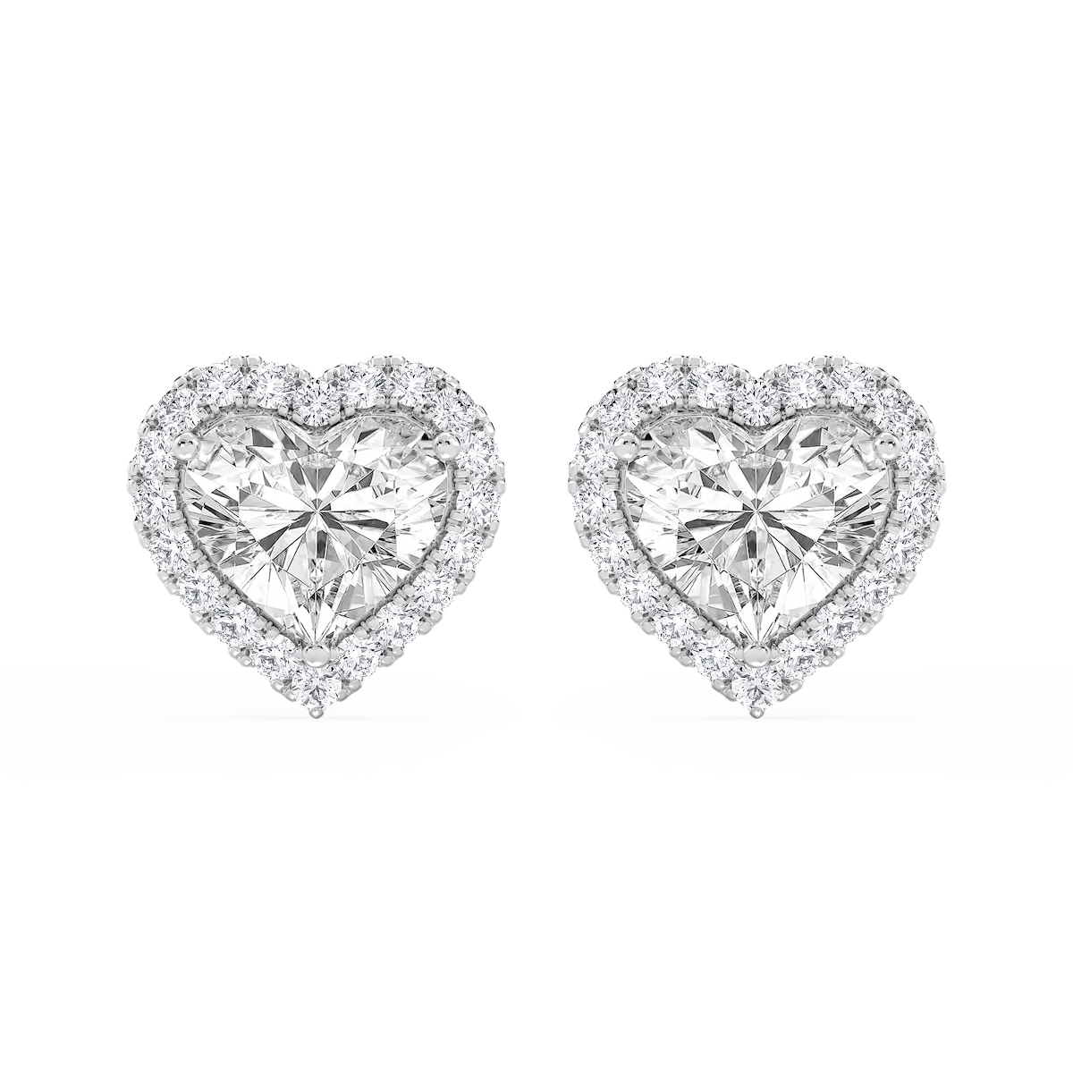 Heart Lab Grown Diamond Four Prong Basket Halo Stud Earrings