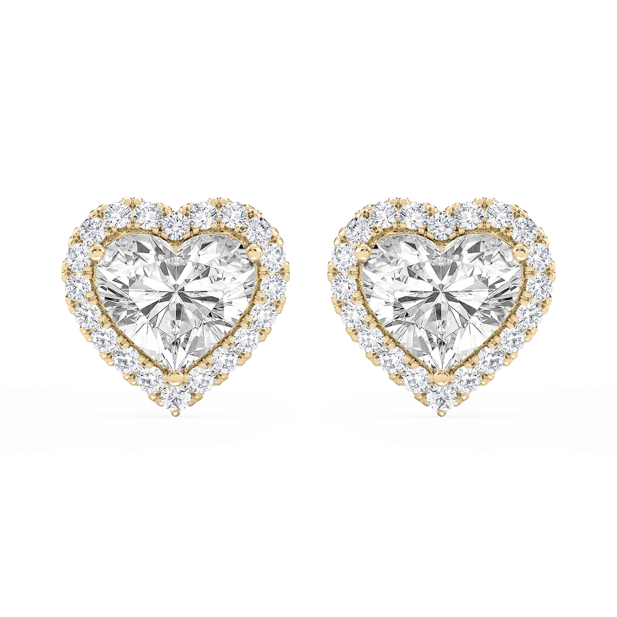 Heart Lab Grown Diamond Four Prong Basket Halo Stud Earrings