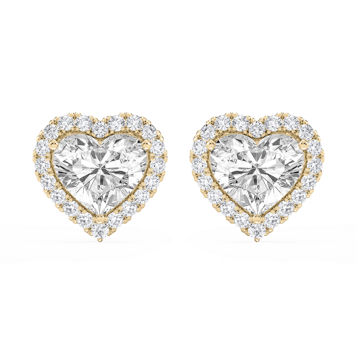 Heart Lab Grown Diamond Four Prong Basket Halo Stud Earrings