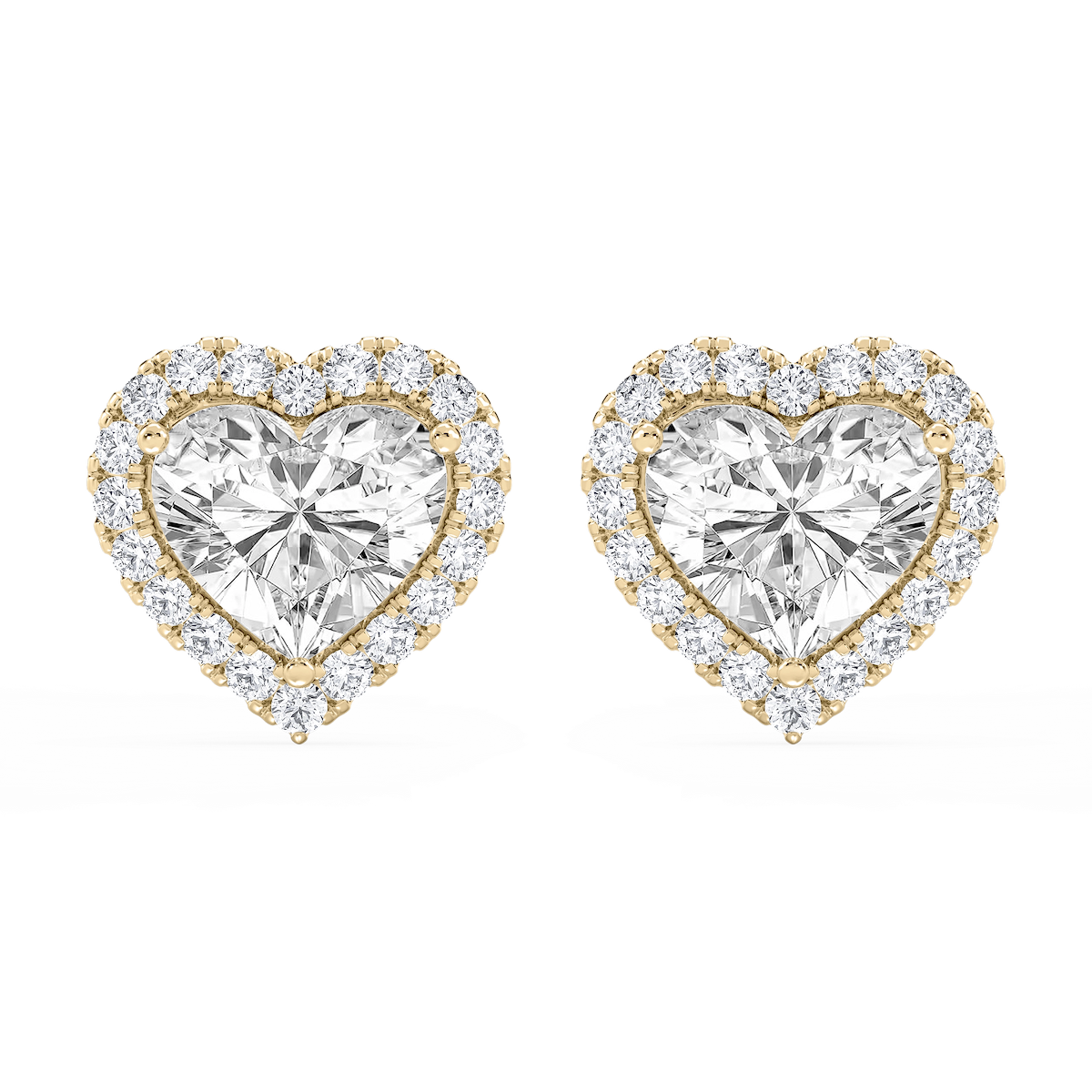 Heart Lab Grown Diamond Four Prong Basket Halo Stud Earrings