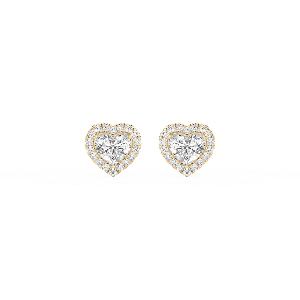 Heart Lab Grown Diamond Four Prong Basket Halo Stud Earrings