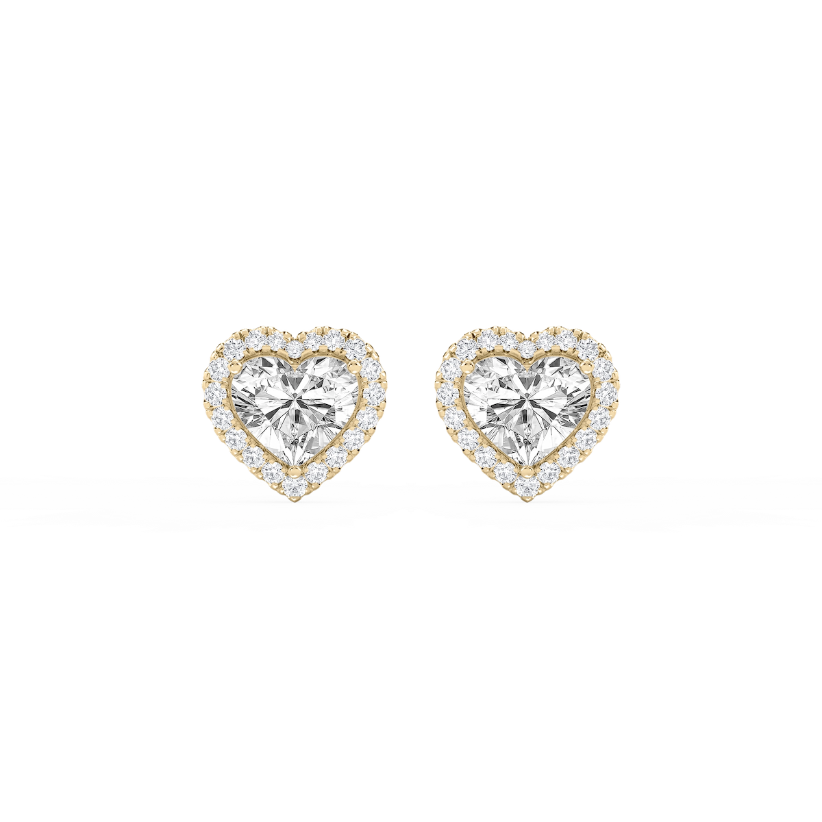 Heart Lab Grown Diamond Four Prong Basket Halo Stud Earrings