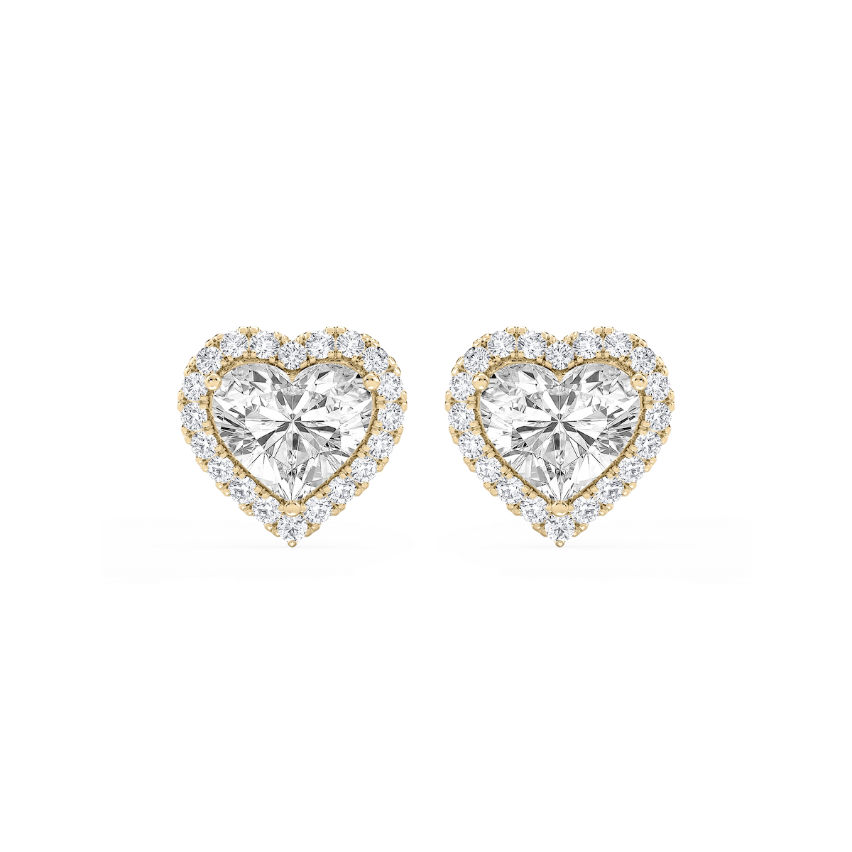 Heart Lab Grown Diamond Four Prong Basket Halo Stud Earrings