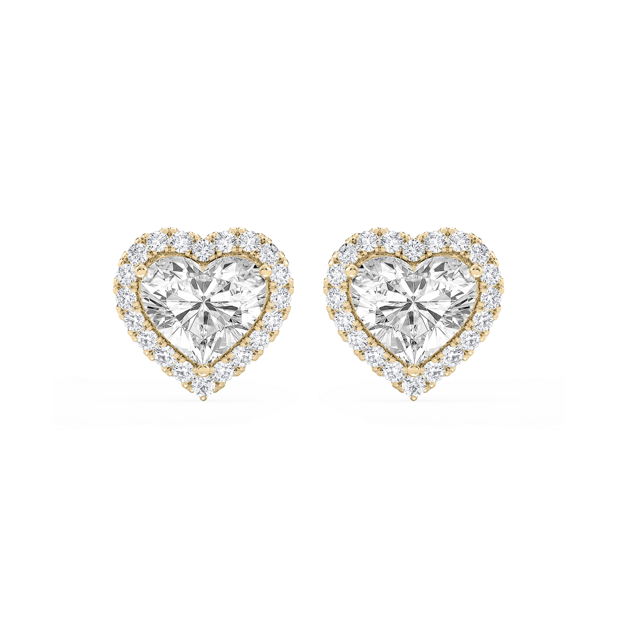 Heart Lab Grown Diamond Four Prong Basket Halo Stud Earrings