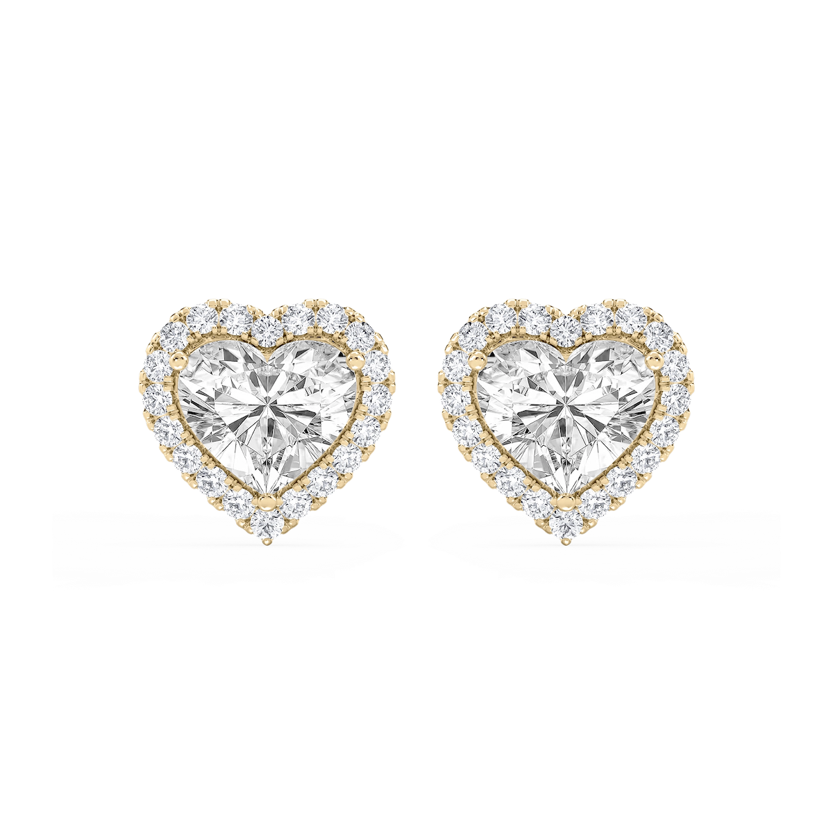 Heart Lab Grown Diamond Four Prong Basket Halo Stud Earrings