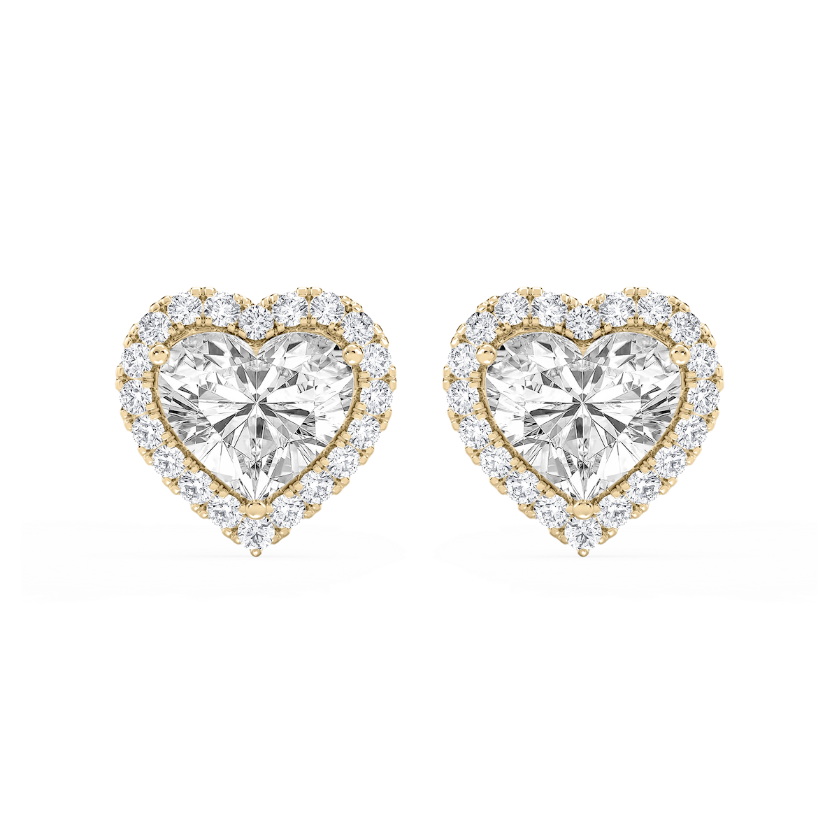 Heart Lab Grown Diamond Four Prong Basket Halo Stud Earrings