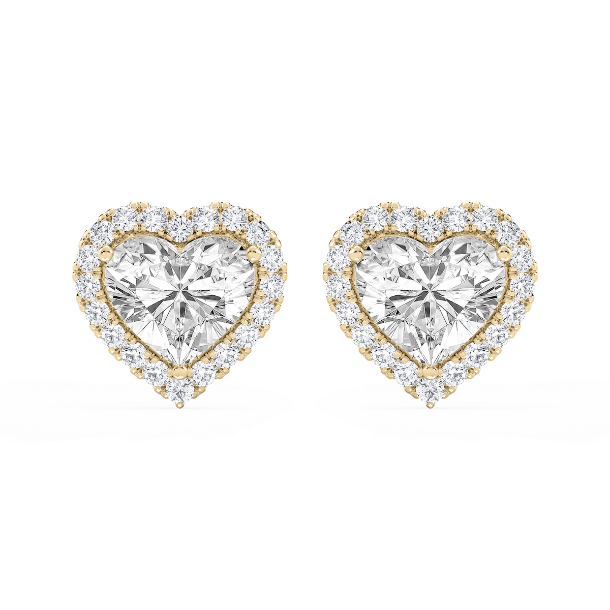 Heart Lab Grown Diamond Four Prong Basket Halo Stud Earrings