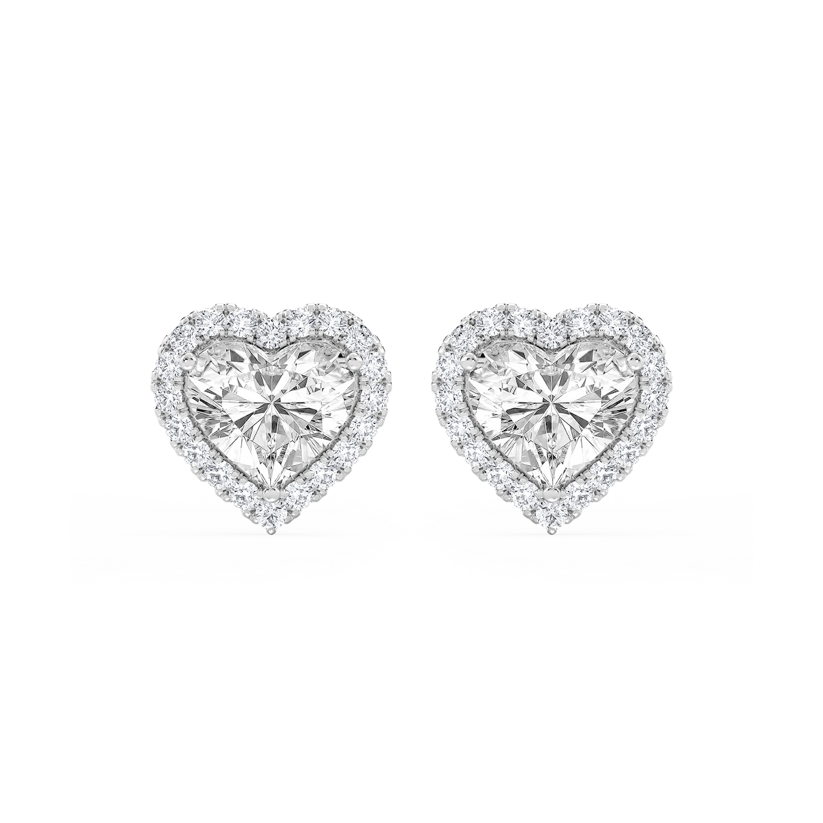 Heart Lab Grown Diamond Four Prong Basket Halo Stud Earrings