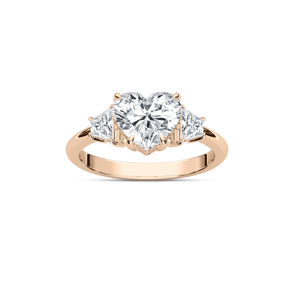 Estella Heart Lab Grown Diamond with Trapezoid Sides Three Stone Engagement Ring