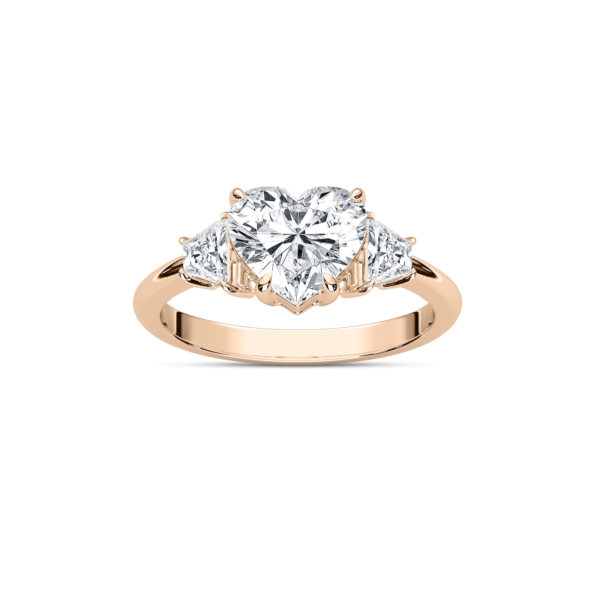 Estella Heart Lab Grown Diamond with Trapezoid Sides Three Stone Engagement Ring