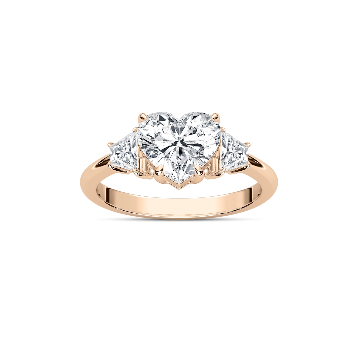 Estella Heart Lab Grown Diamond with Trapezoid Sides Three Stone Engagement Ring