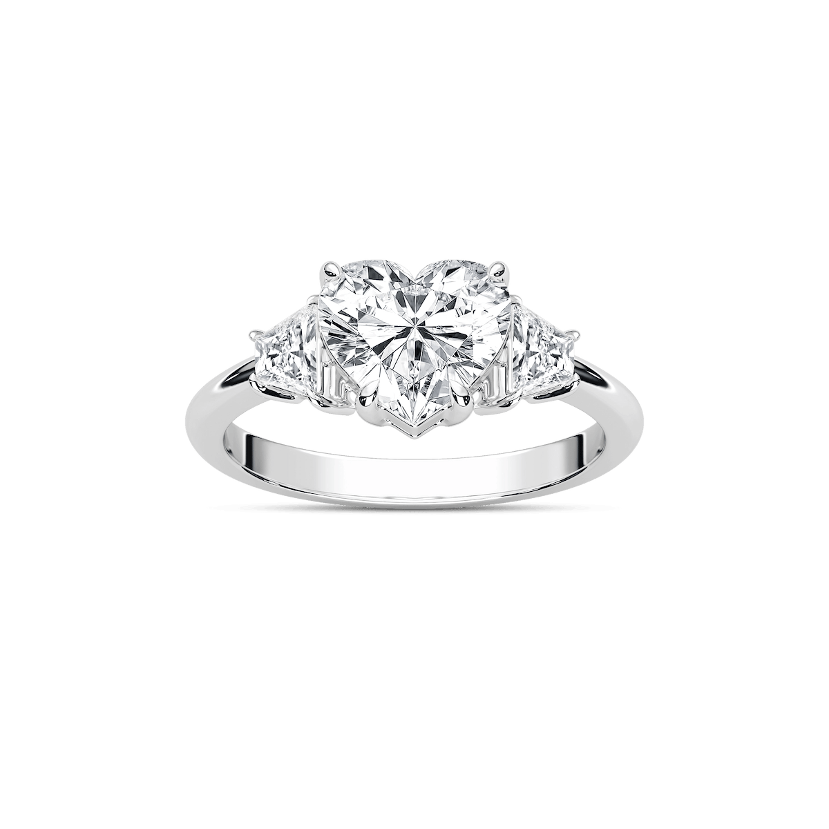 Estella Heart Lab Grown Diamond with Trapezoid Sides Three Stone Engagement Ring