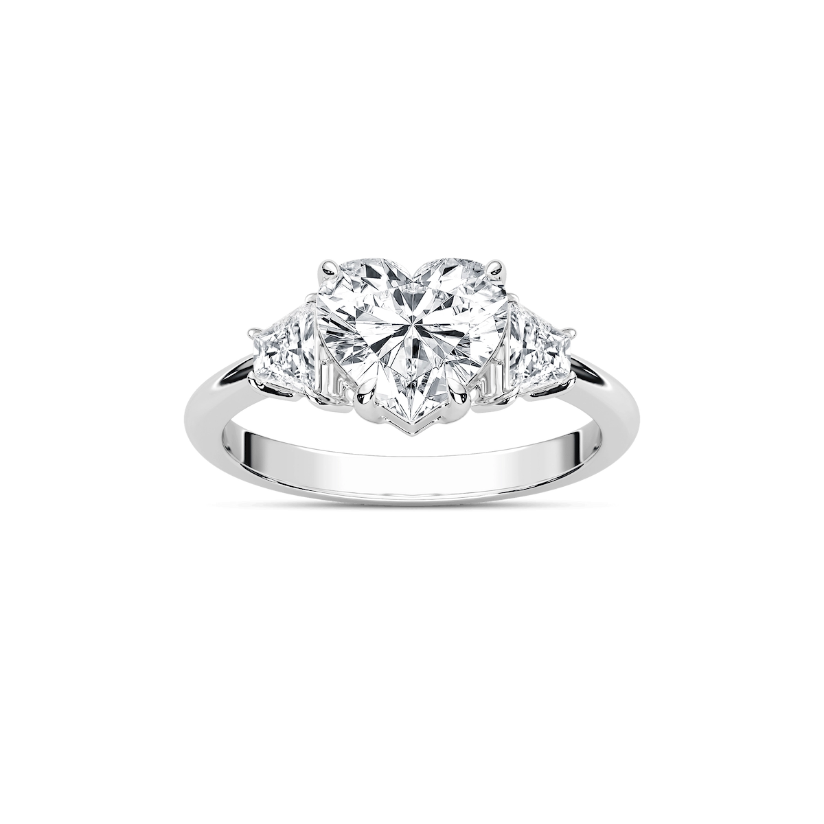 Estella Heart Lab Grown Diamond with Trapezoid Sides Three Stone Engagement Ring