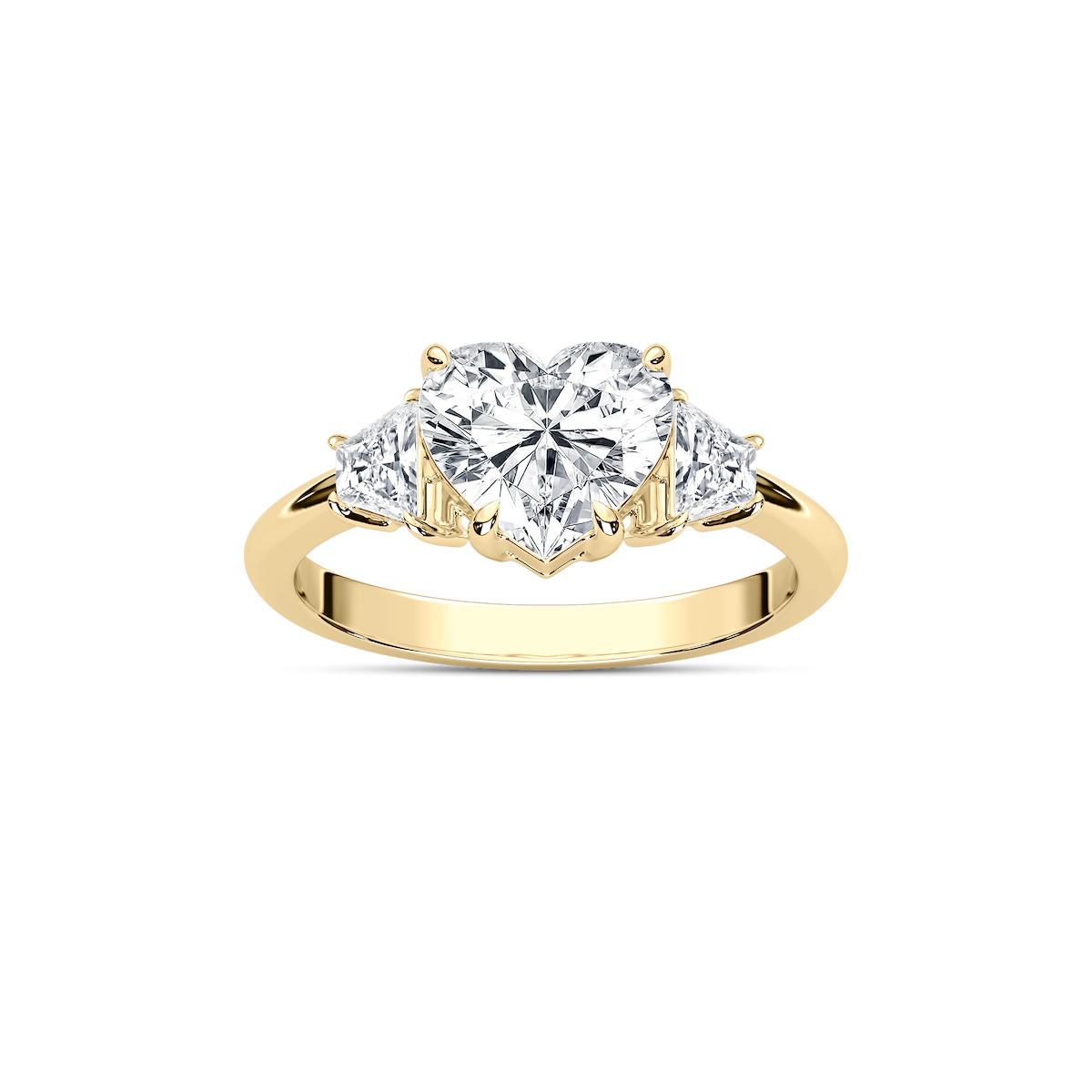 Estella Heart Lab Grown Diamond with Trapezoid Sides Three Stone Engagement Ring