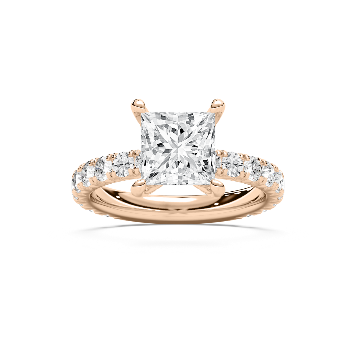 Heidi 3 ¾ ctw Princess Lab Grown Diamond Decorative Prong Side Stone Engagement Ring