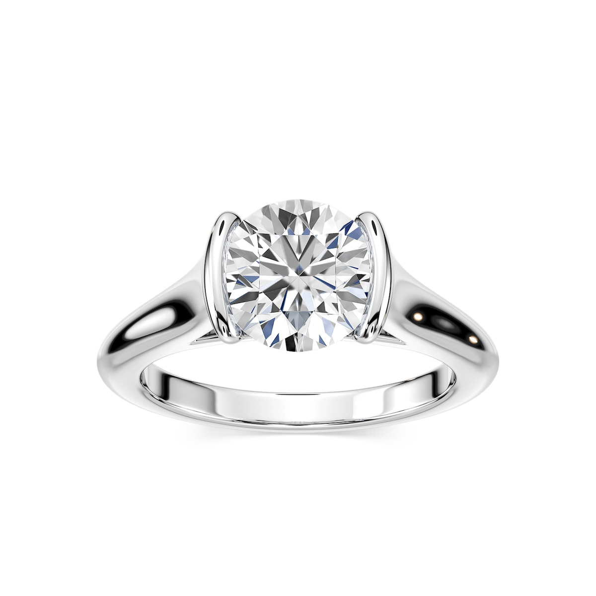 Audrey Round Lab Grown Diamond Half Bezel Solitaire Engagement Ring
