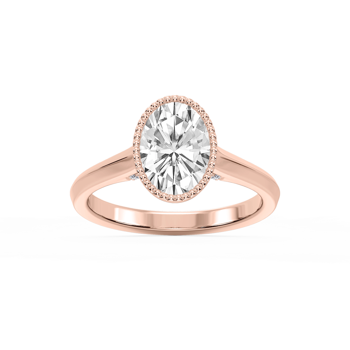 Jane Oval Lab Grown Diamond Milgrain Bezel Side Stone Engagement Ring