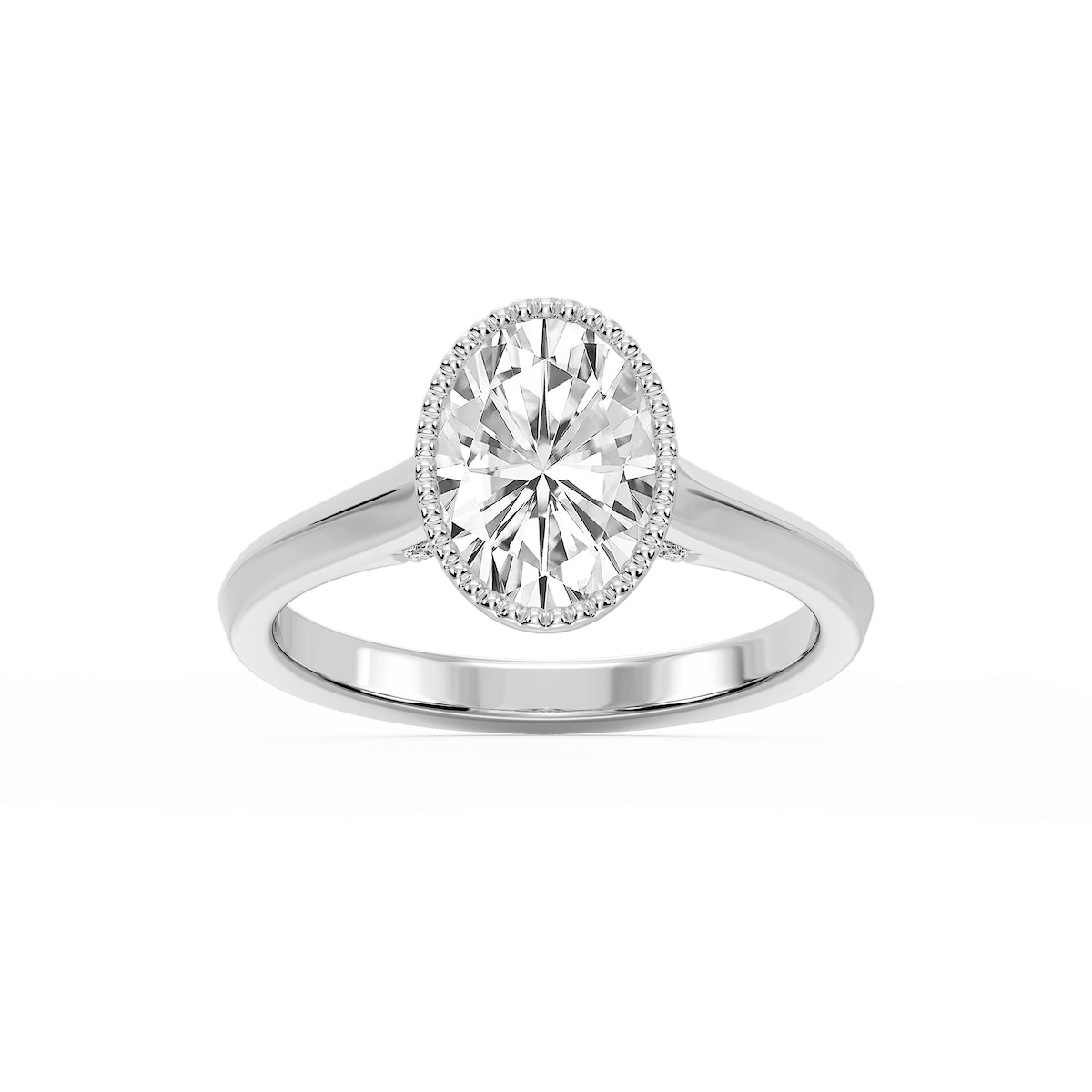 Jane Oval Lab Grown Diamond Milgrain Bezel Side Stone Engagement Ring