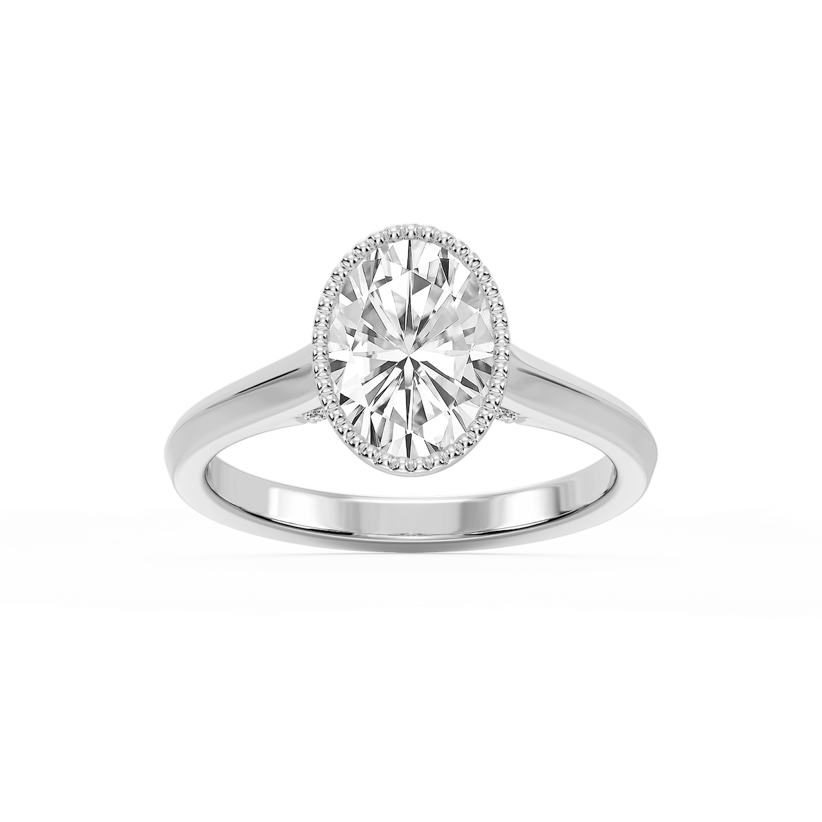 Jane Oval Lab Grown Diamond Milgrain Bezel Side Stone Engagement Ring