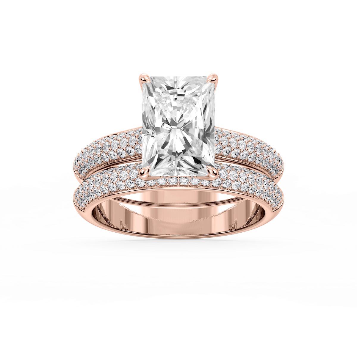 Joelle Radiant Lab Grown Diamond Pave Scooped Hidden Halo Wedding Set