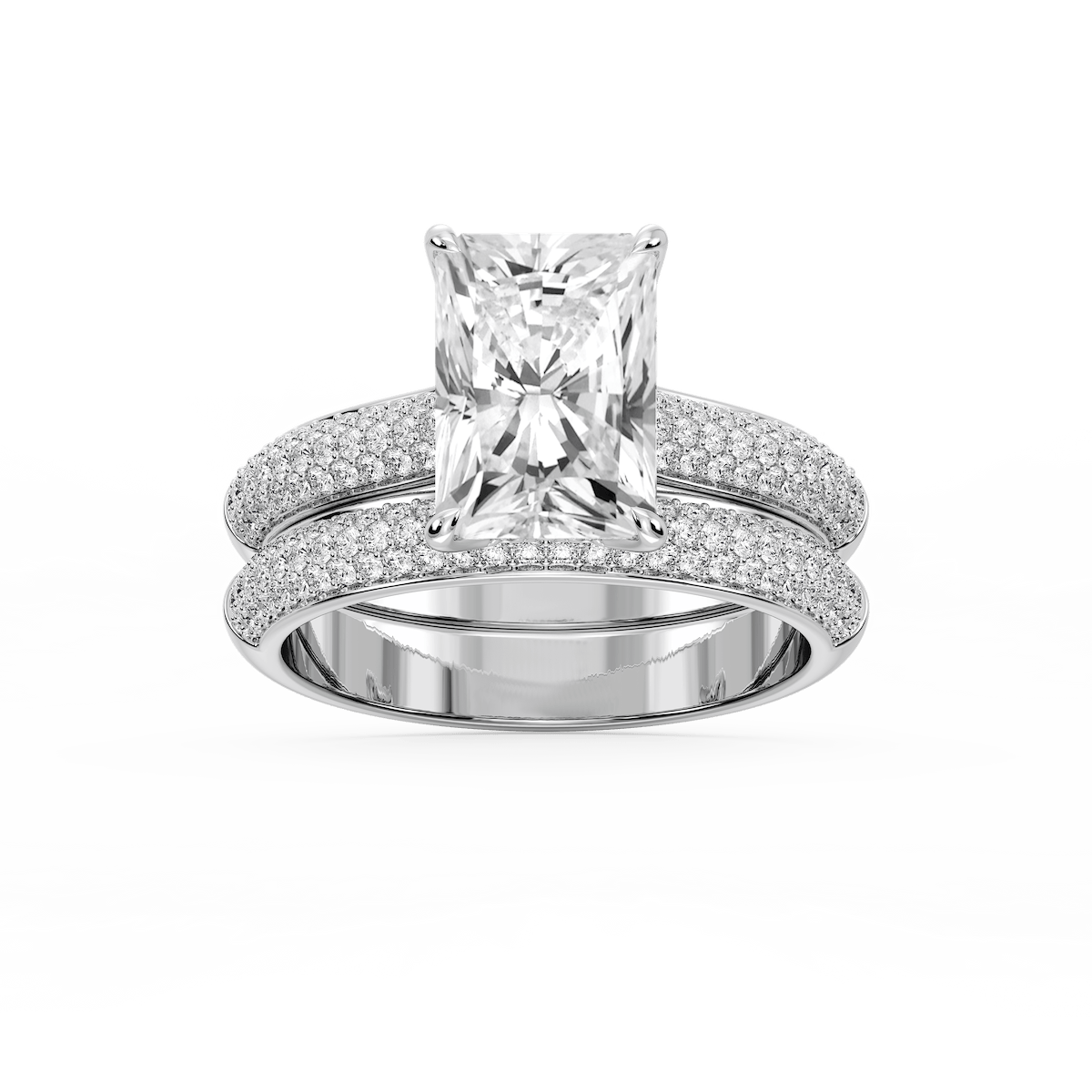 Joelle Radiant Lab Grown Diamond Pave Scooped Hidden Halo Wedding Set
