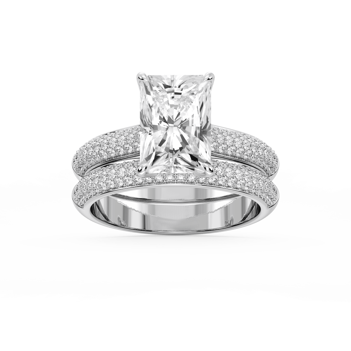 Joelle Radiant Lab Grown Diamond Pave Scooped Hidden Halo Wedding Set