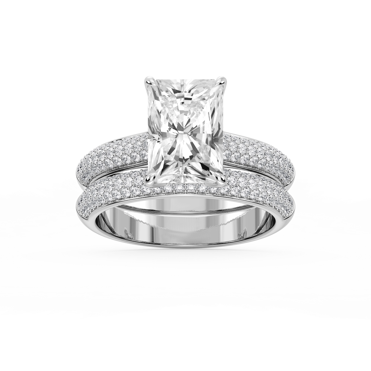 Joelle Radiant Lab Grown Diamond Pave Scooped Hidden Halo Wedding Set