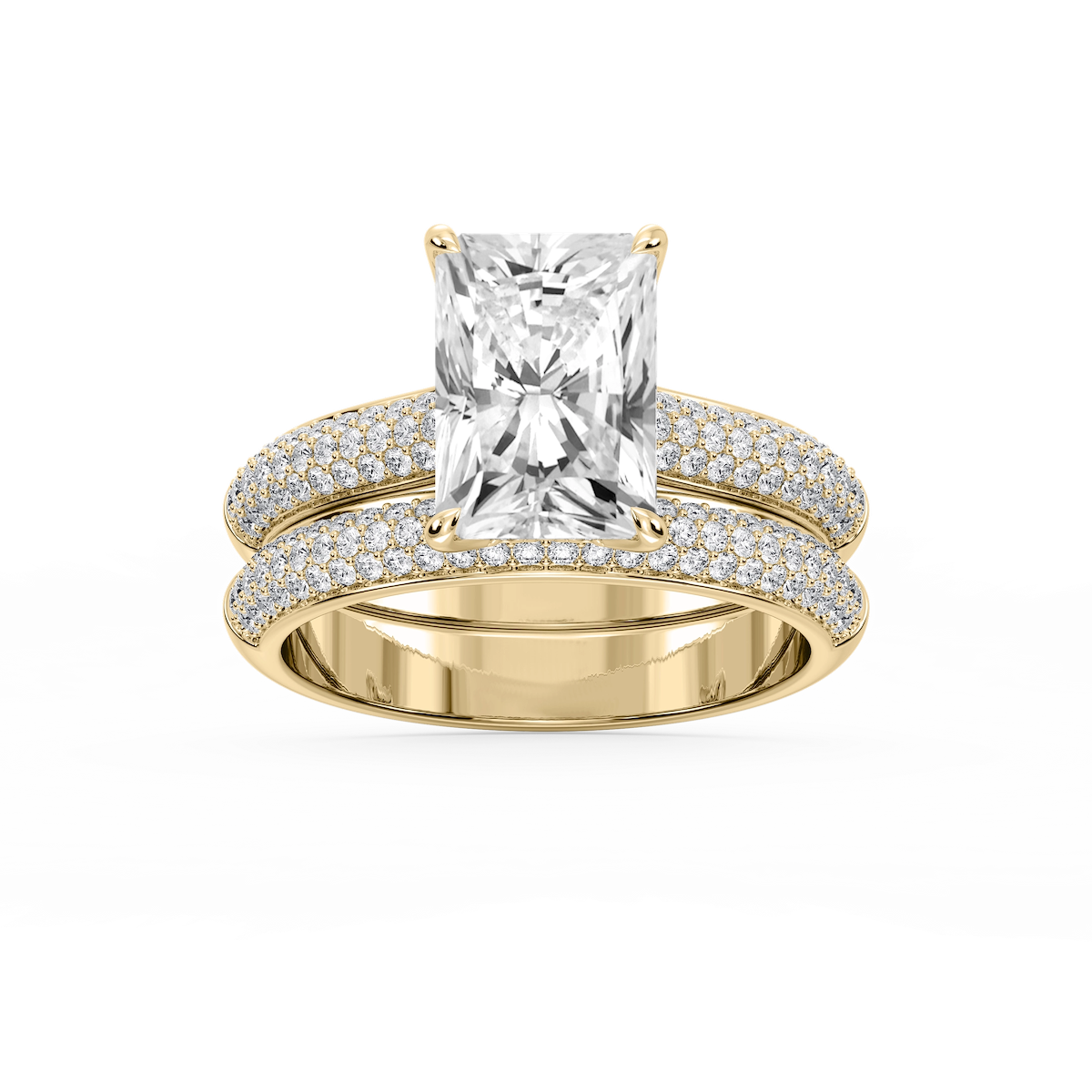 Joelle Radiant Lab Grown Diamond Pave Scooped Hidden Halo Wedding Set
