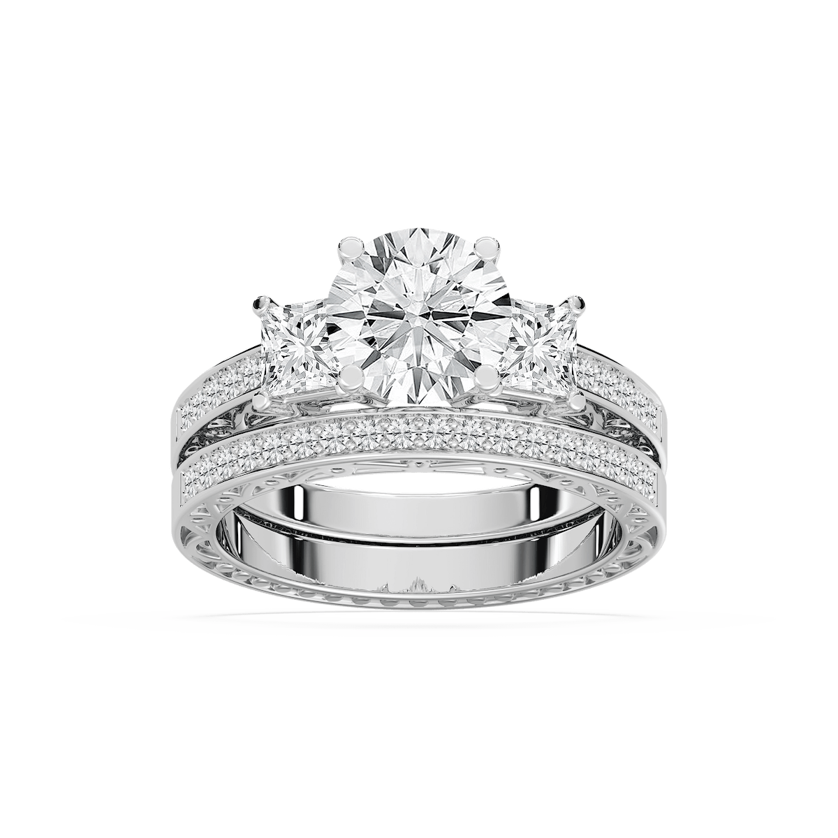Julie Lab Grown Diamond Three Stone Channel Wedding Set