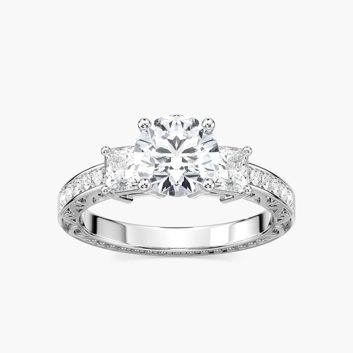 Julie Round Lab Grown Diamond Channel Three Stone Engagement Ring