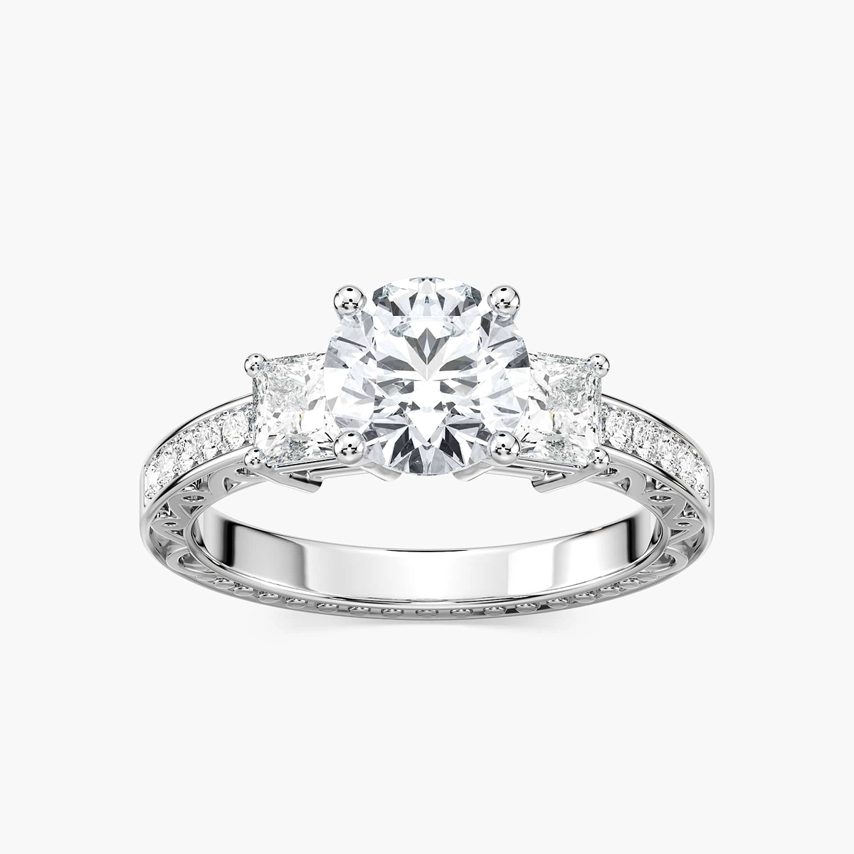 Julie Round Lab Grown Diamond Channel Three Stone Engagement Ring