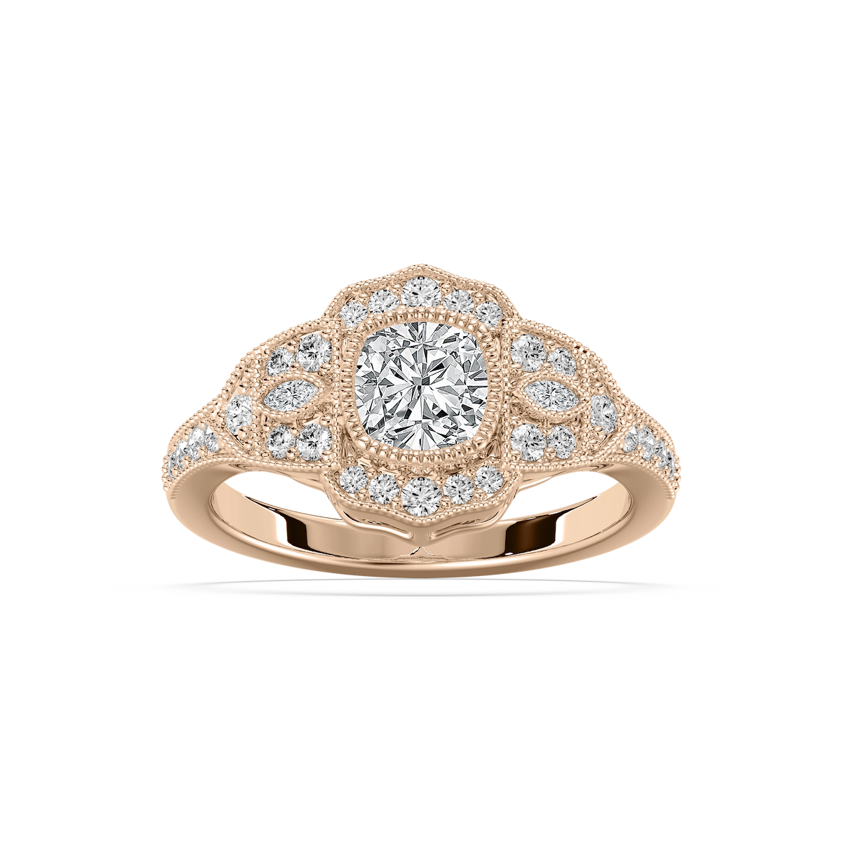 Kalina Cushion Lab Grown Diamond Vintage Side Stone Engagement Ring