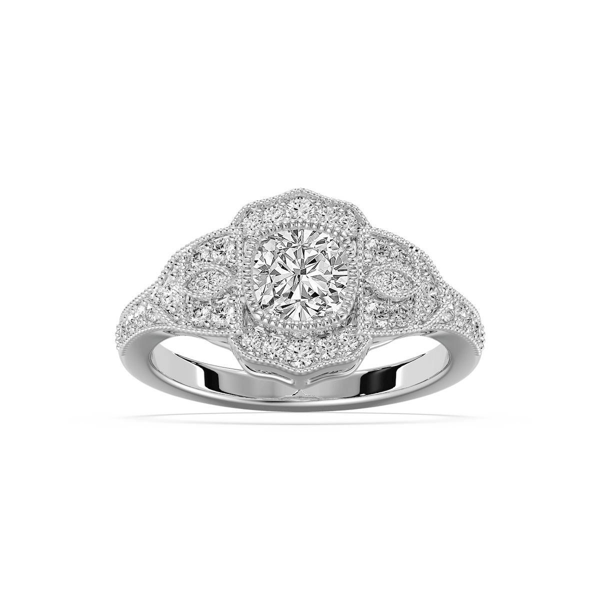 Kalina Cushion Lab Grown Diamond Vintage Side Stone Engagement Ring