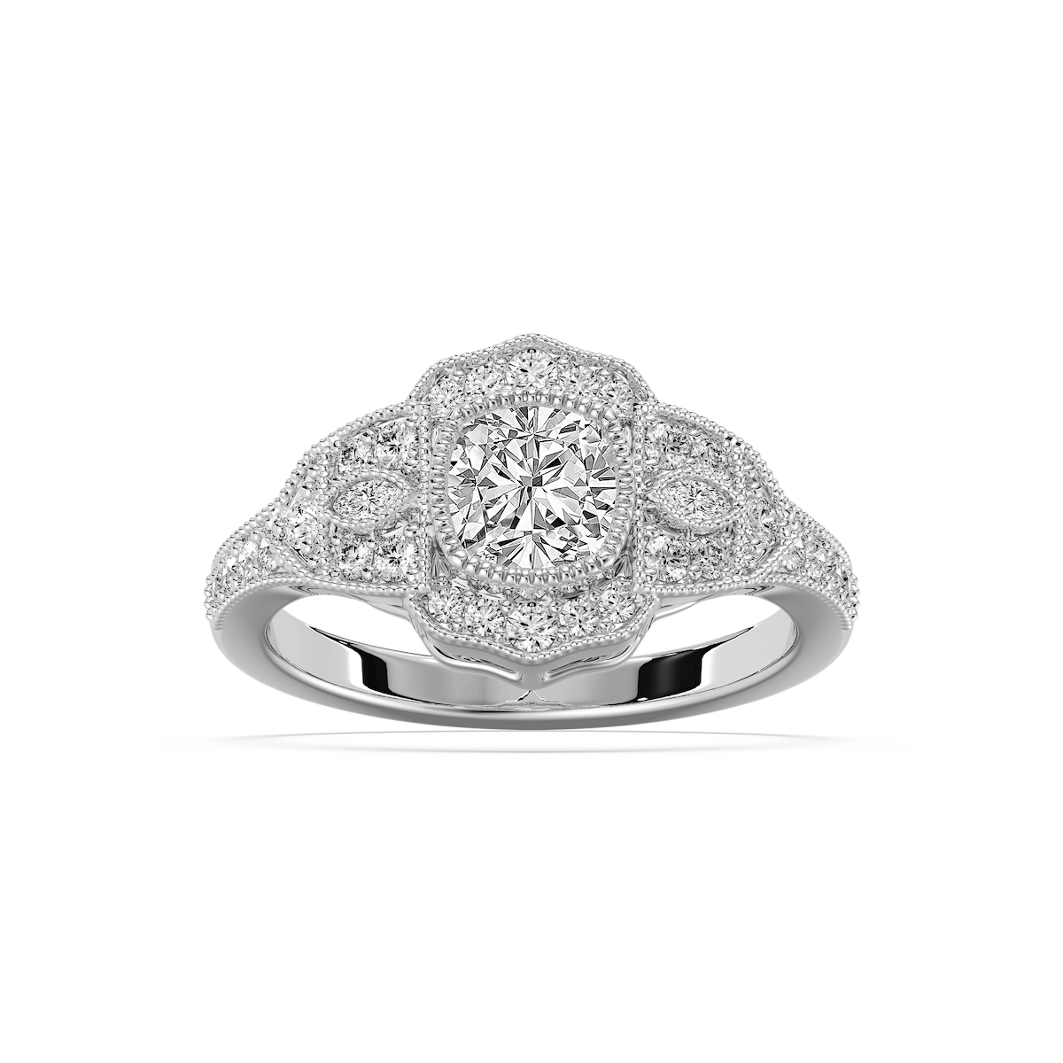 Kalina Cushion Lab Grown Diamond Vintage Side Stone Engagement Ring