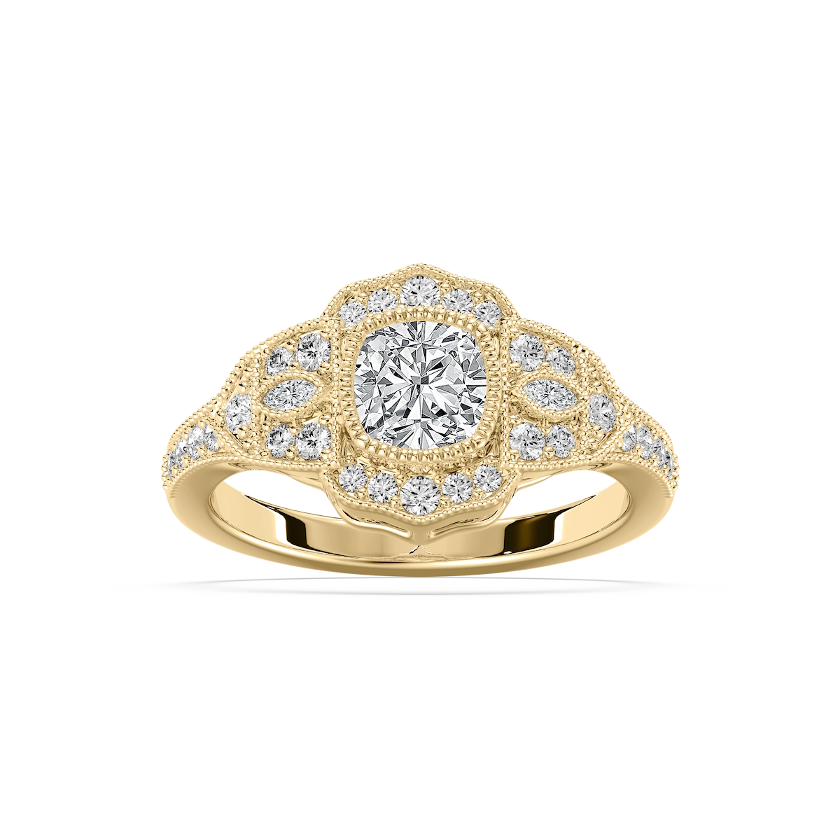 Kalina Cushion Lab Grown Diamond Vintage Side Stone Engagement Ring