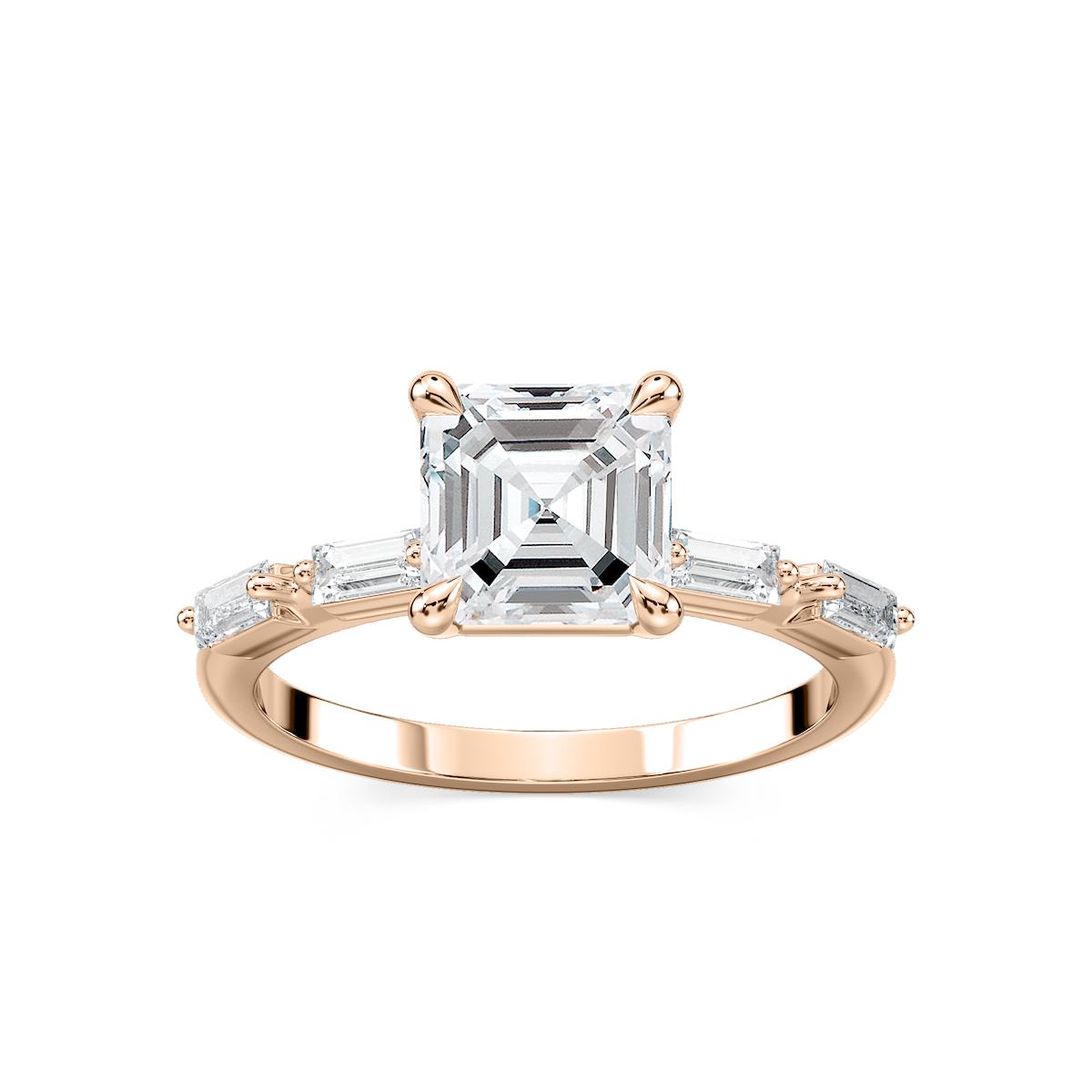 Kira Asscher Lab Grown Diamond Spaced Baguette Side Stone Engagement Ring