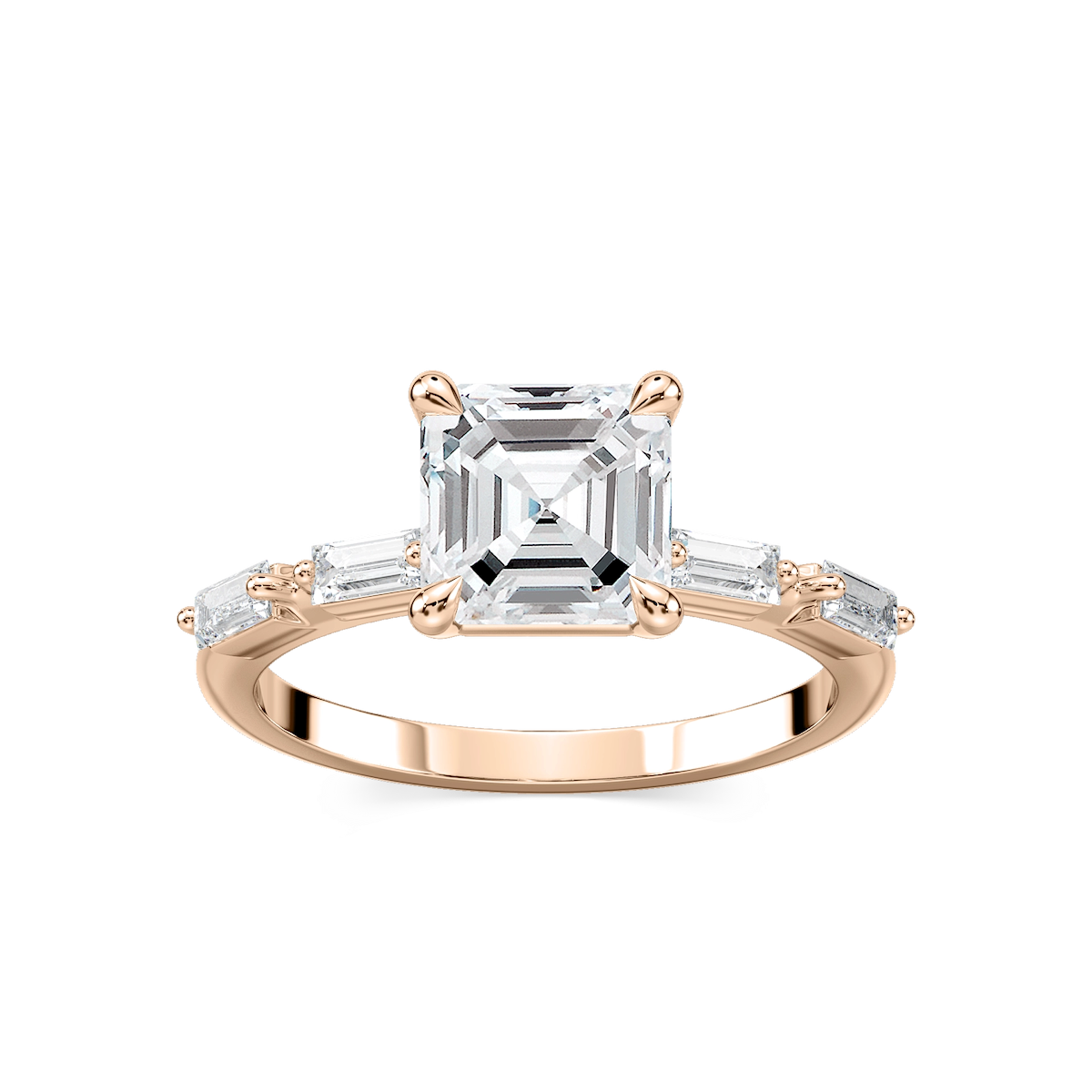 Kira Asscher Lab Grown Diamond Spaced Baguette Side Stone Engagement Ring
