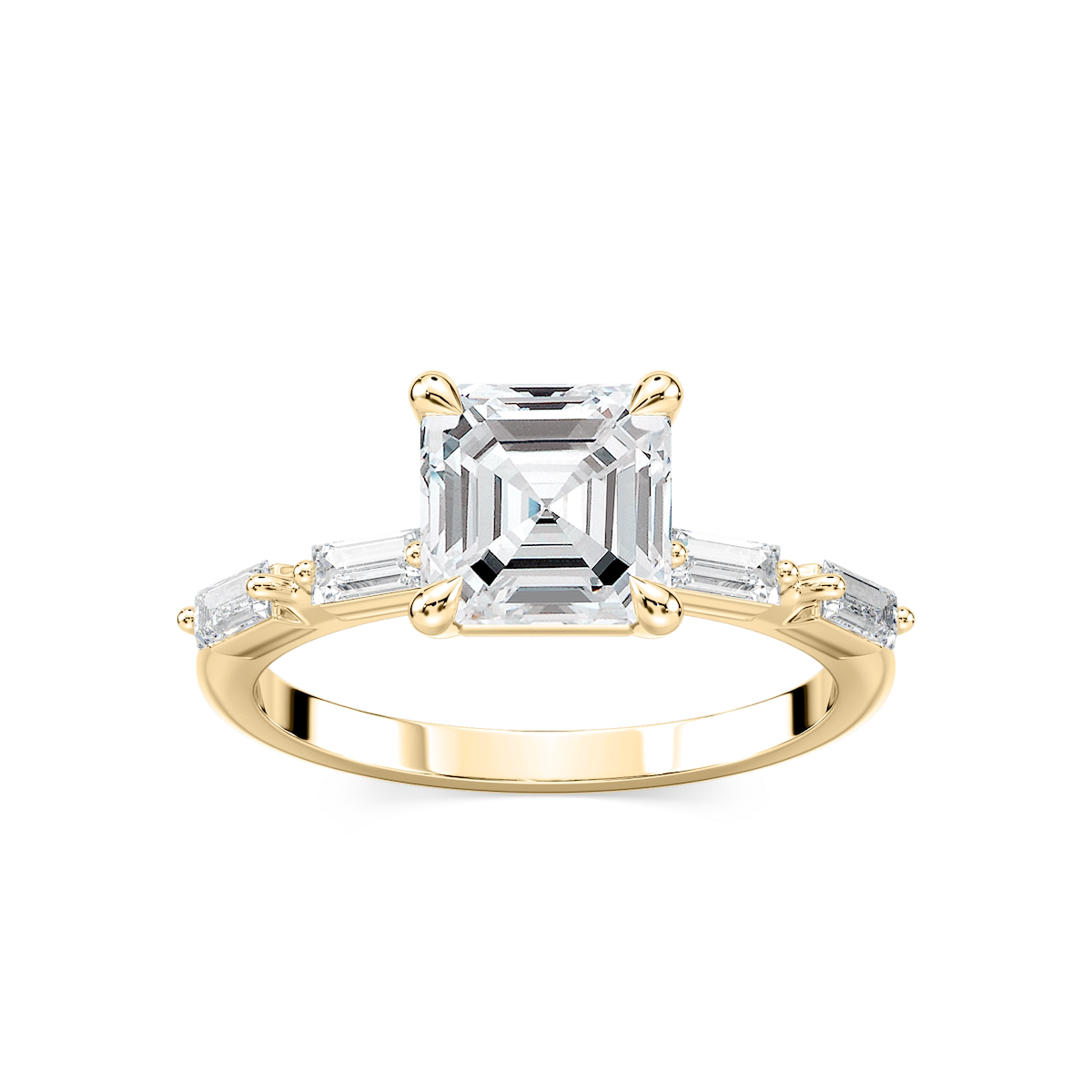 Kira Asscher Lab Grown Diamond Spaced Baguette Side Stone Engagement Ring