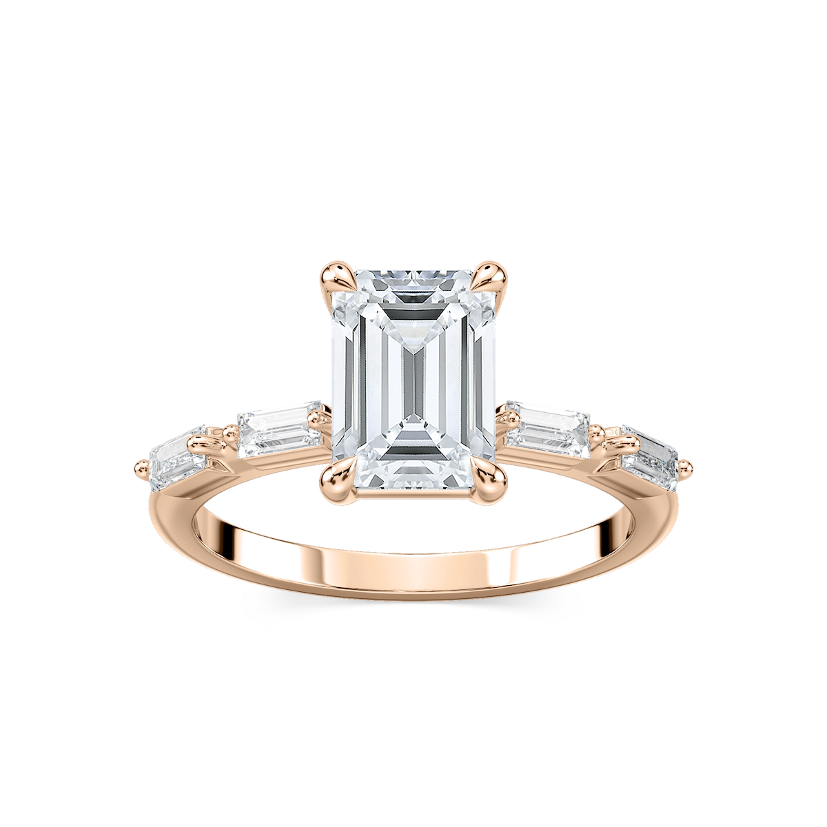 Kira Emerald Lab Grown Diamond Spaced Baguette Side Stone Engagement Ring
