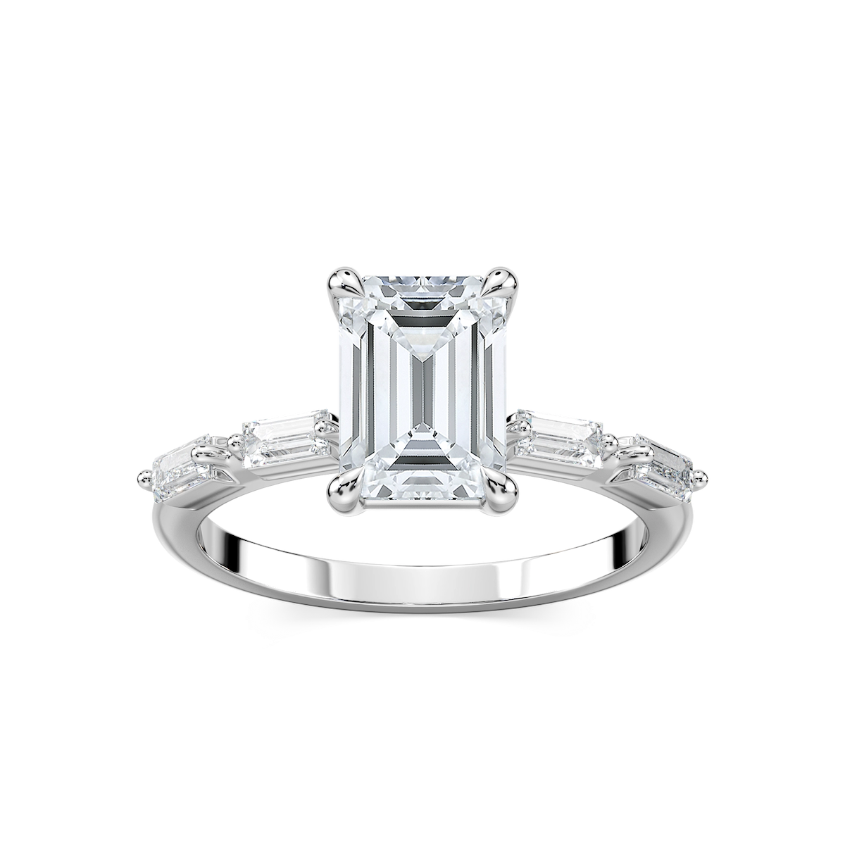 Kira Emerald Lab Grown Diamond Spaced Baguette Side Stone Engagement Ring