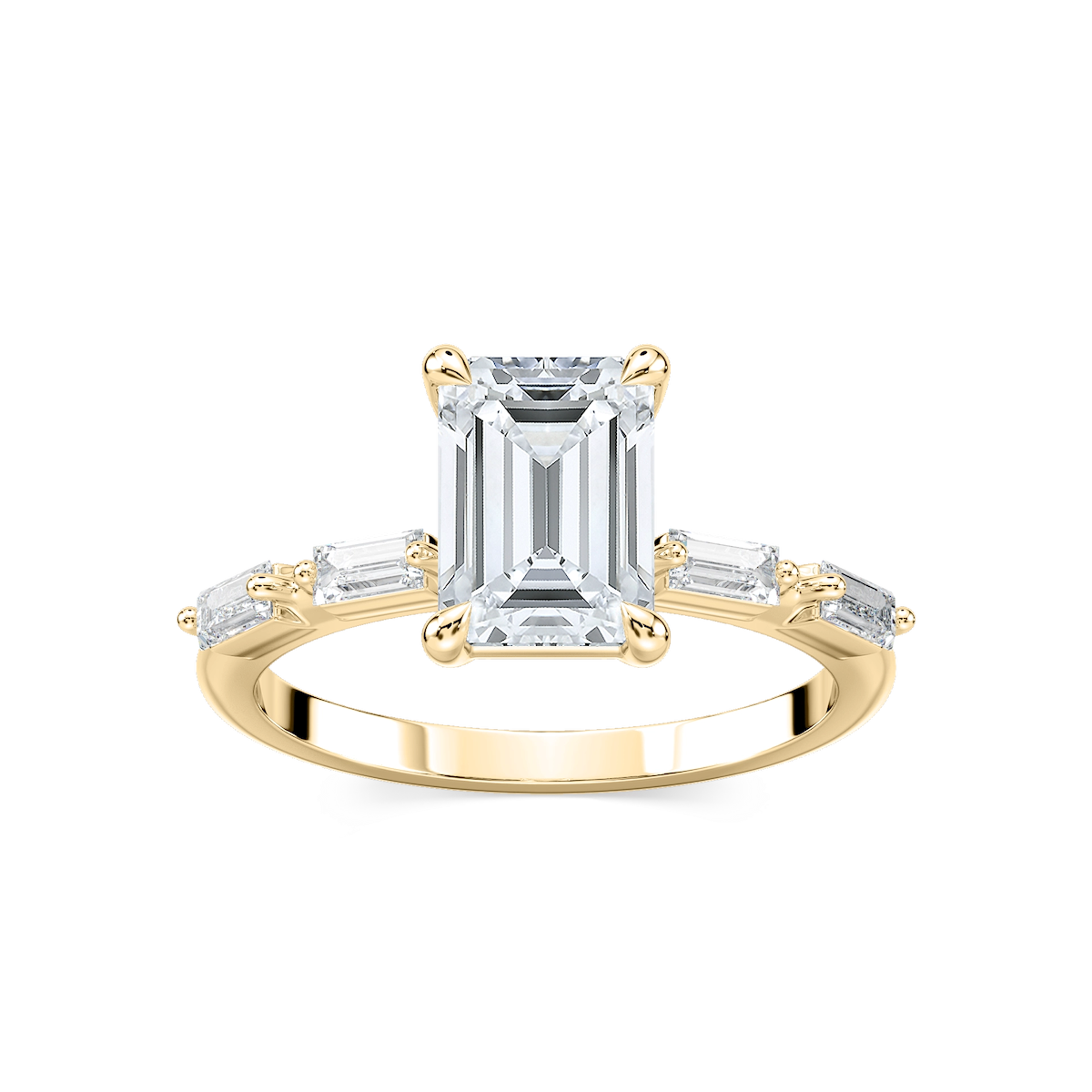 Kira Emerald Lab Grown Diamond Spaced Baguette Side Stone Engagement Ring