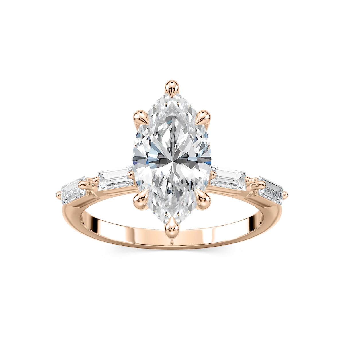 Kira Marquise Lab Grown Diamond Spaced Baguette Side Stone Engagement Ring