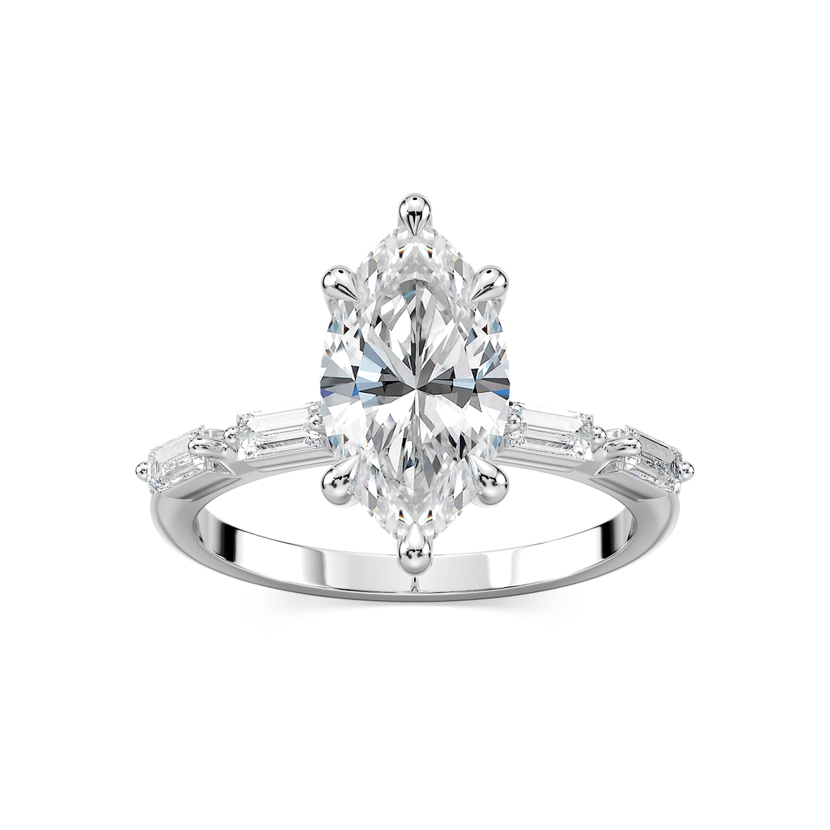 Kira Marquise Lab Grown Diamond Spaced Baguette Side Stone Engagement Ring
