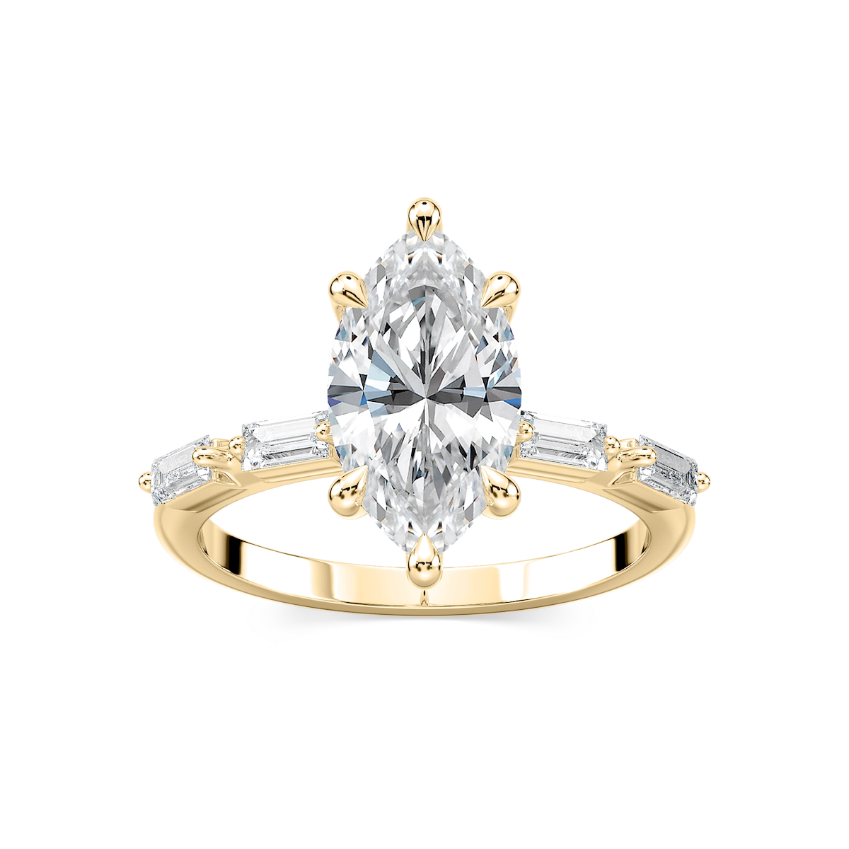 Kira Marquise Lab Grown Diamond Spaced Baguette Side Stone Engagement Ring